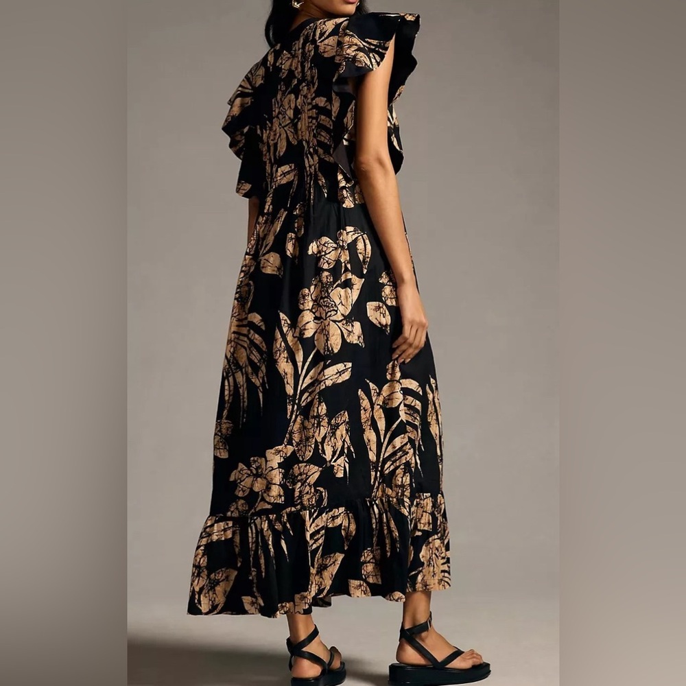 ANTHROPOLOGIE X MAEVE The Cassandra Maxi Dress "OXFORD BLACK CORAL" - Picture 4 of 7